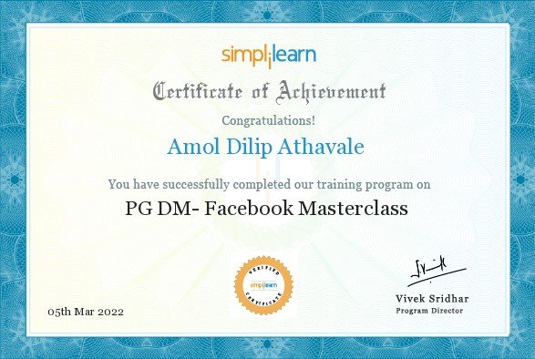 PGDM Purdue Facebook Masterclass Certificate of Achievement