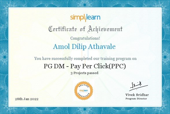 PGDM Purdue Pay Per Click PPC Certificate of Achievement