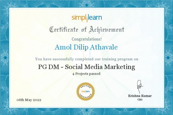 PGDM Purdue Social Media Marketing Certificate of Achievement