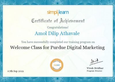 PGDM Purdue Welcome Class for Purdue Digital Marketing Certificate of Achievement